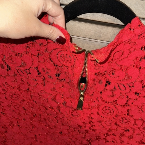 Express, size M, coral red turtleneck lace crop top. - Picture 4 of 5